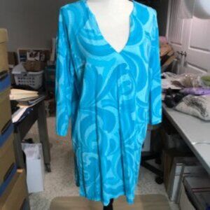 Women's Turquoise Sun Moda Long Sleeve Knit Coverup Size L